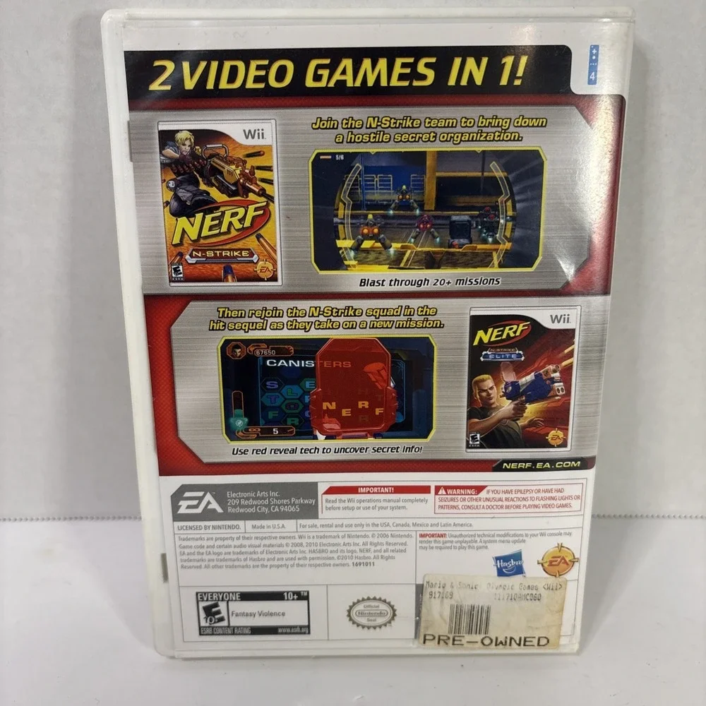 Nerf N-Strike Double Blast Bundle Nintendo Wii EA 2 Video Games In 1 CIB
